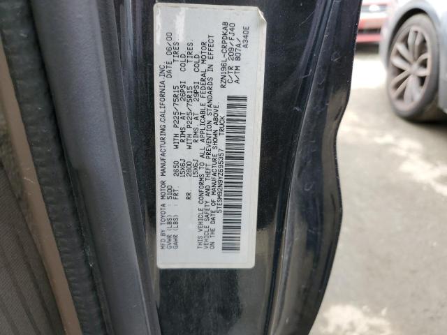 5TESM92N9YZ695357 - 2000 TOYOTA TACOMA XTRACAB PRERUNNER შავი ფოტო 12