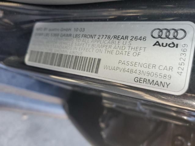 WUAPV64B43N905589 - 2003 AUDI RS6 BLACK photo 12