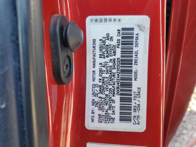 1NXBU4EE4AZ355025 - 2010 TOYOTA COROLLA BASE RED photo 12