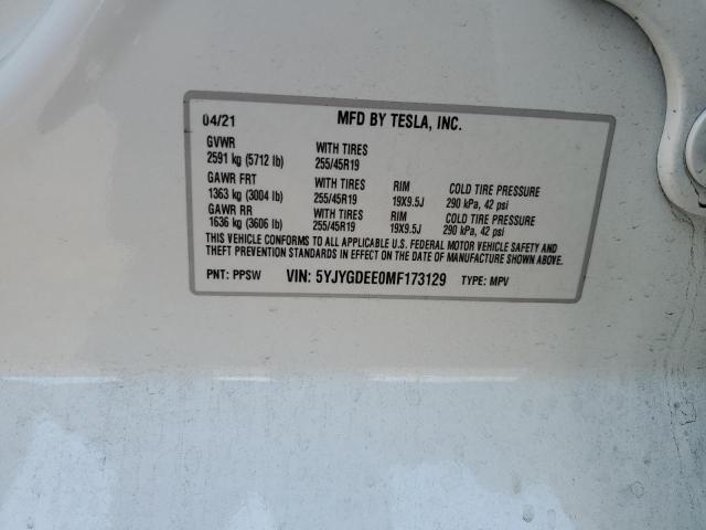 5YJYGDEE0MF173129 - 2021 TESLA MODEL Y WHITE photo 12