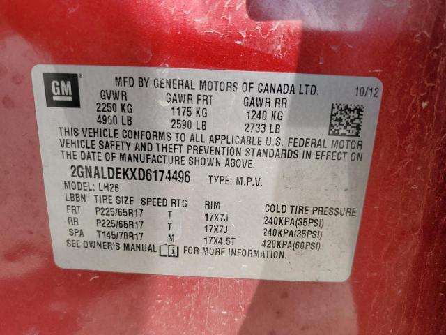 2GNALDEKXD6174496 - 2013 CHEVROLET EQUINOX LT RED photo 12