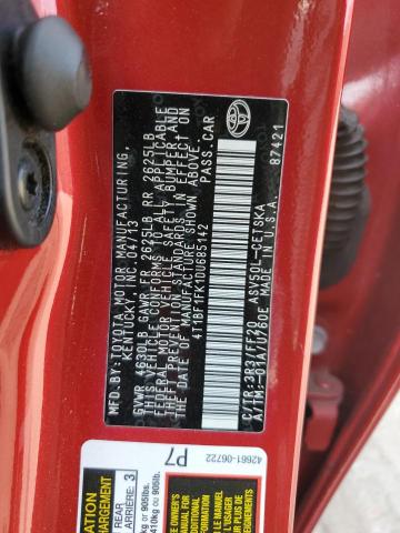 4T1BF1FK1DU685142 - 2013 TOYOTA CAMRY L RED photo 12