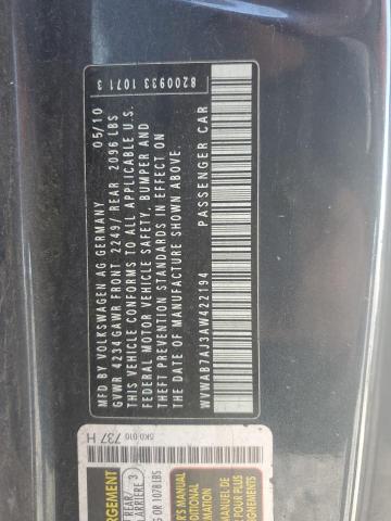 WVWAB7AJ3AW422194 - 2010 VOLKSWAGEN GOLF BLUE photo 13