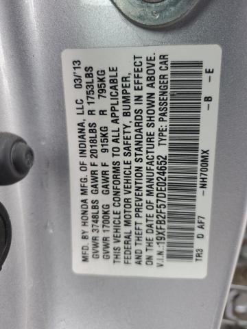 19XFB2F57DE024652 - 2013 HONDA CIVIC LX SILVER photo 12