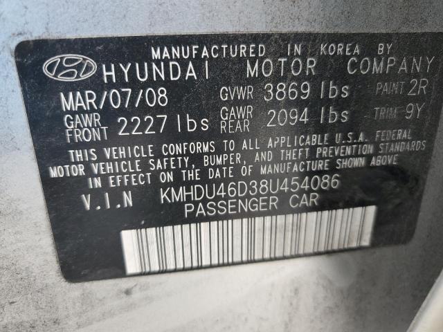 KMHDU46D38U454086 - 2008 HYUNDAI ELANTRA GLS SILVER photo 12