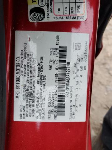 3FAHP0GA6AR427140 - 2010 FORD FUSION S RED photo 12