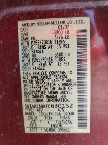 5N1AR18UX7C630152 - 2007 NISSAN PATHFINDER LE 勃艮第红 照片 14