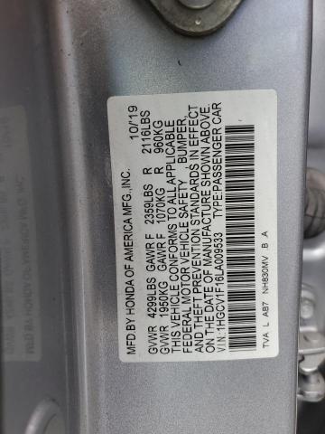 1HGCV1F16LA009533 - 2020 HONDA ACCORD LX SILVER photo 12