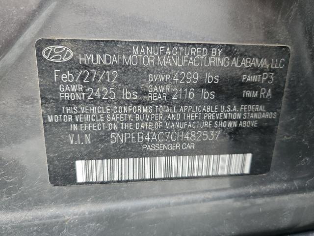 5NPEB4AC7CH482537 - 2012 HYUNDAI SONATA GLS GRAY photo 12