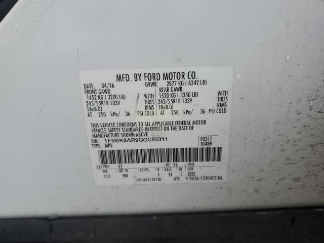 1FM5K8AR9GGC93311 - 2016 FORD EXPLORER POLICE INTERCEPTOR Սև լուսանկար 12