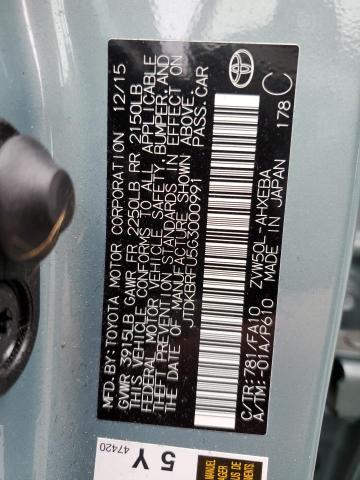 JTDKBRFU5G3000991 - 2016 TOYOTA PRIUS BLUE photo 13