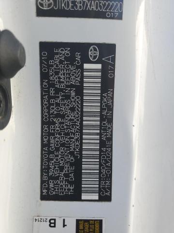 JTKDE3B7XA0322220 - 2010 TOYOTA SCION TC 白色 照片 12