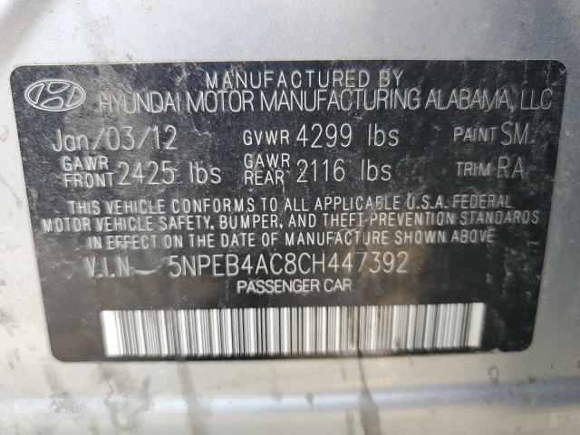 5NPEB4AC8CH447392 - 2012 HYUNDAI SONATA GLS SILVER photo 12