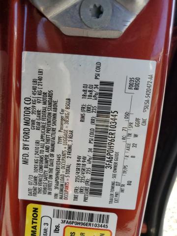 3FA6P0H96ER103445 - 2014 FORD FUSION SE RED photo 12