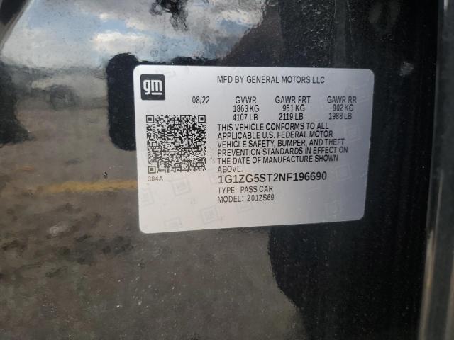 1G1ZG5ST2NF196690 - 2022 CHEVROLET MALIBU RS 黑色 照片 12