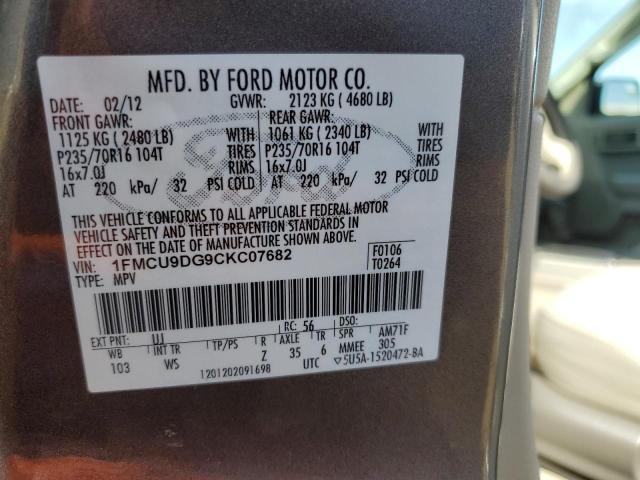 1FMCU9DG9CKC07682 - 2012 FORD ESCAPE XLT GRAY photo 13