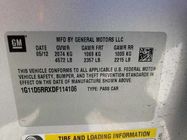 1G11D5RRXDF114106 - 2013 CHEVROLET MALIBU 1LT 银色 照片 12