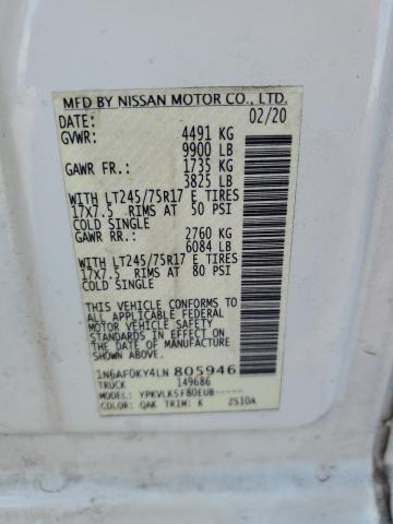 1N6AF0KY4LN805946 - 2020 NISSAN NV 2500 SV WHITE photo 12