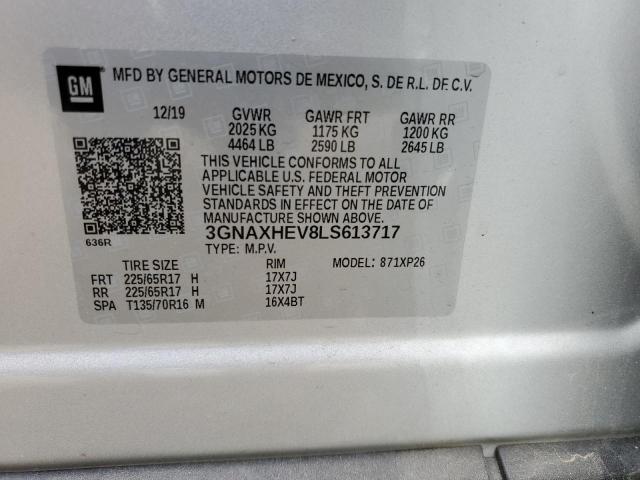 3GNAXHEV8LS613717 - 2020 CHEVROLET EQUINOX LS SILVER photo 14