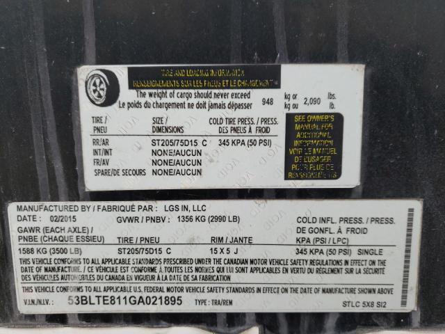 53BLTE811GA021895 - 2016 UTILITY TRAILER Qara foto 10