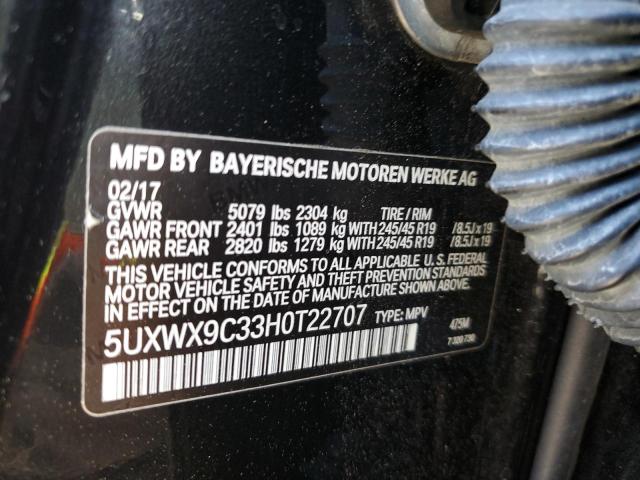 5UXWX9C33H0T22707 - 2017 BMW X3 XDRIVE28I BLACK photo 12