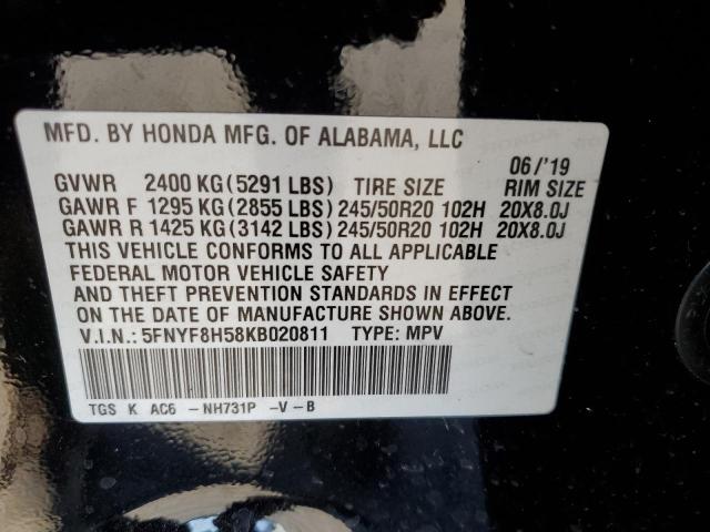 5FNYF8H58KB020811 - 2019 HONDA PASSPORT EXL BLACK photo 12