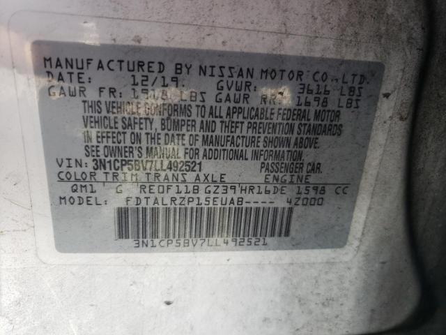 3N1CP5BV7LL492521 - 2020 NISSAN KICKS S WHITE photo 13