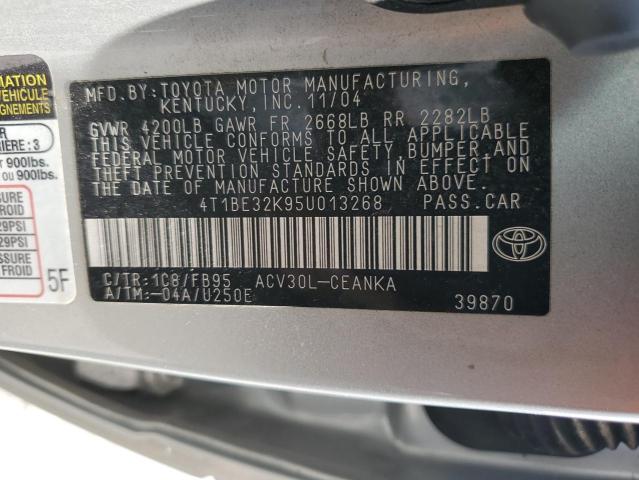 4T1BE32K95U013268 - 2005 TOYOTA CAMRY LE SILVER photo 12