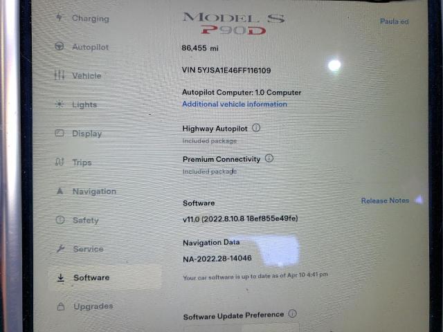 5YJSA1E46FF116109 - 2015 TESLA MODEL S CHARCOAL photo 9