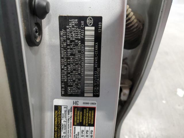 4T4BE46K58R013083 - 2008 TOYOTA CAMRY CE SILVER photo 12