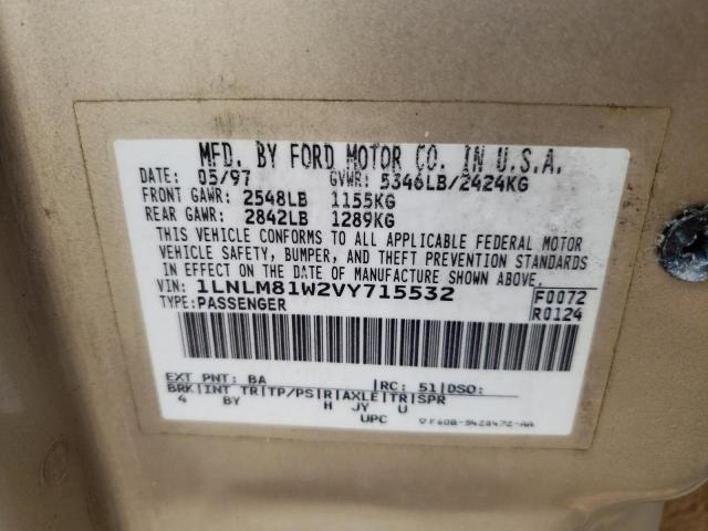 1LNLM81W2VY715532 - 1997 LINCOLN TOWN CAR EXECUTIVE TAN photo 12