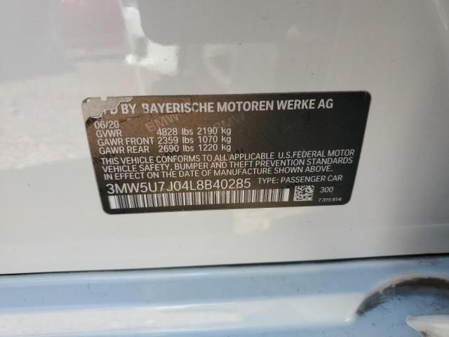 3MW5U7J04L8B40285 - 2020 BMW M340I WHITE photo 12