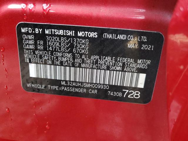 ML32AUHJ5MH009930 - 2021 MITSUBISHI MIRAGE ES RED photo 12