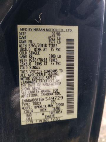 1N6BA06B16N549729 - 2006 NISSAN TITAN XE BLUE photo 13