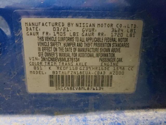 3N1CN8EV8ML876134 - 2021 NISSAN VERSA SV BLUE photo 12