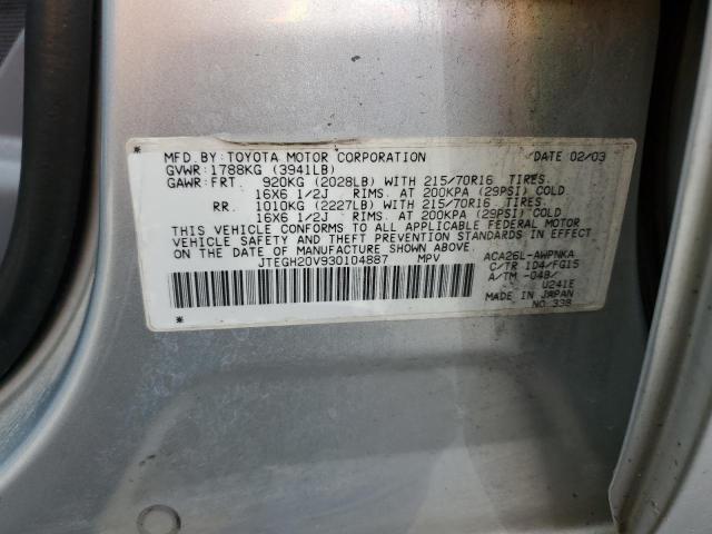 JTEGH20V930104887 - 2003 TOYOTA RAV4 SILVER photo 13