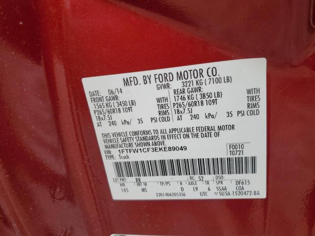 1FTFW1CF3EKE89049 - 2014 FORD F150 SUPERCREW RED photo 12