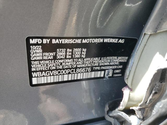 WBAGV8C00PCL86676 - 2023 BMW M850XI GRAY photo 12