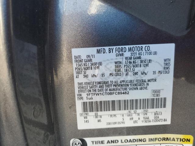1FTFW1CT0BFC89482 - 2011 FORD F150 SUPERCREW GRAY photo 12