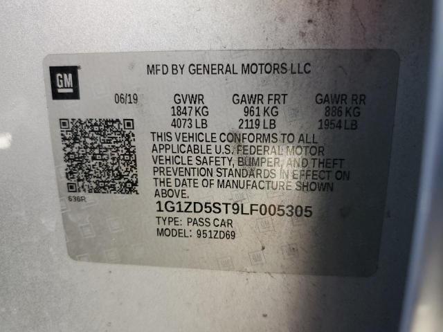 1G1ZD5ST9LF005305 - 2020 CHEVROLET MALIBU LT SILVER photo 12