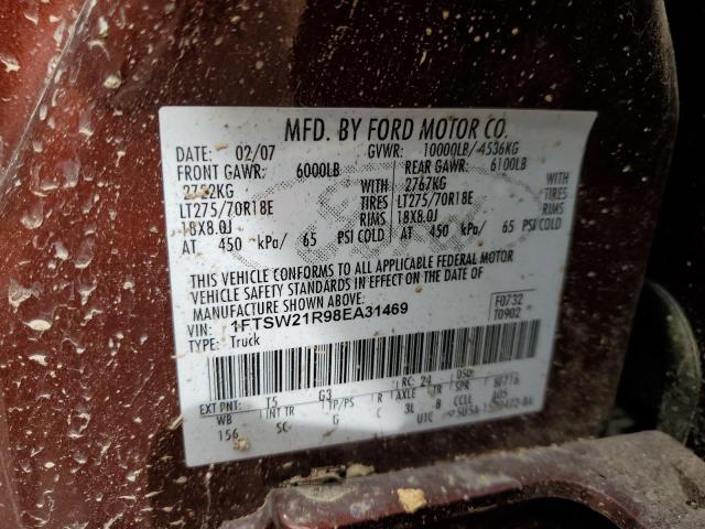 1FTSW21R98EA31469 - 2008 FORD F250 SUPER DUTY BROWN photo 12