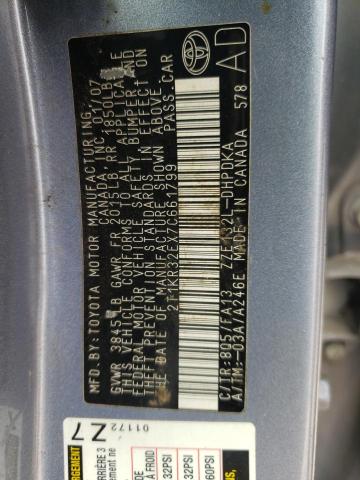 2T1KR32EX7C661799 - 2007 TOYOTA COROLLA MA XR BLUE photo 12