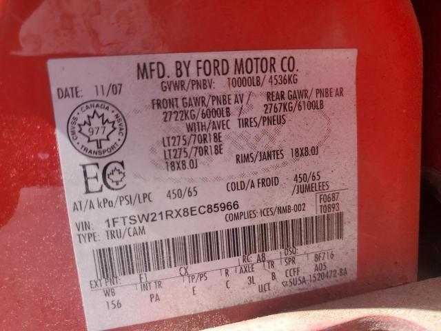 1FTSW21RX8EC85966 - 2008 FORD F250 SUPER DUTY RED photo 12