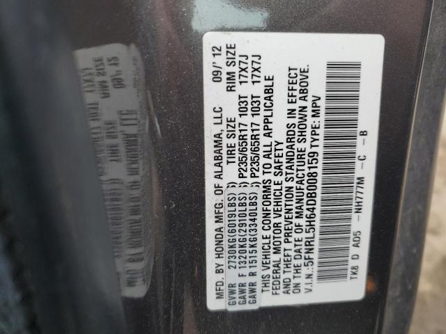 5FNRL5H64DB008159 - 2013 HONDA ODYSSEY EXL GRAY photo 12