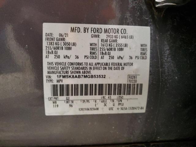 1FM5K8AB7MGB53532 - 2021 FORD EXPLORER POLICE INTERCEPTOR Qara foto 13