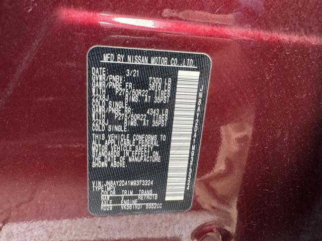 JN8AY2DA1M9373324 - 2021 NISSAN ARMADA PLATINUM RED photo 10