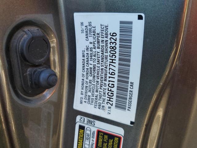 2HGFG11677H508326 - 2007 HONDA CIVIC LX GRAY photo 12