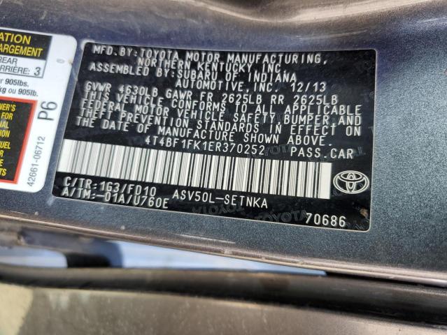 4T4BF1FK1ER370252 - 2014 TOYOTA CAMRY L GRAY photo 12