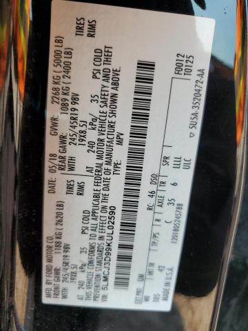 5LMCJ3D99KUL02590 - 2019 LINCOLN MKC RESERVE შავი ფოტო 13