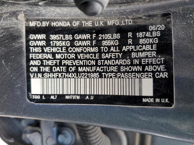 SHHFK7H4XLU221985 - 2020 HONDA CIVIC SPORT 灰色 照片 12